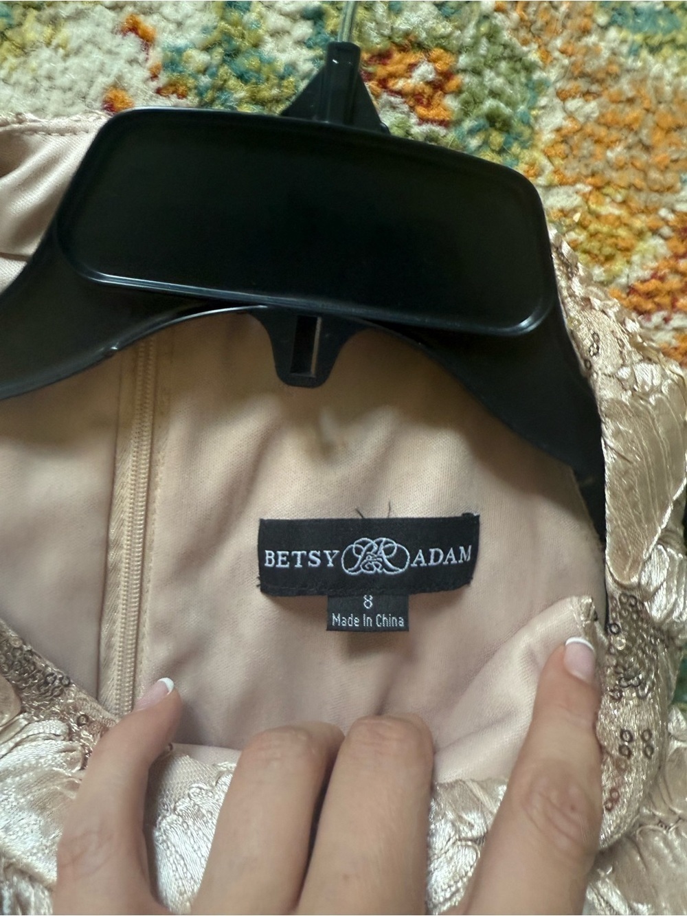 Betsey & Adam Champagne Gold Embellished Sequin Evening Gown Formal Dress Size 8 - Picture 7 of 10